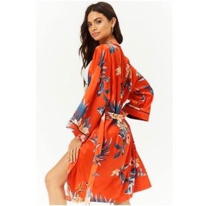 Floral Print Satin Kimono